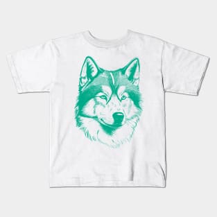 Alaskan Malamute dog minimalist art drawing in turquoise green Kids T-Shirt